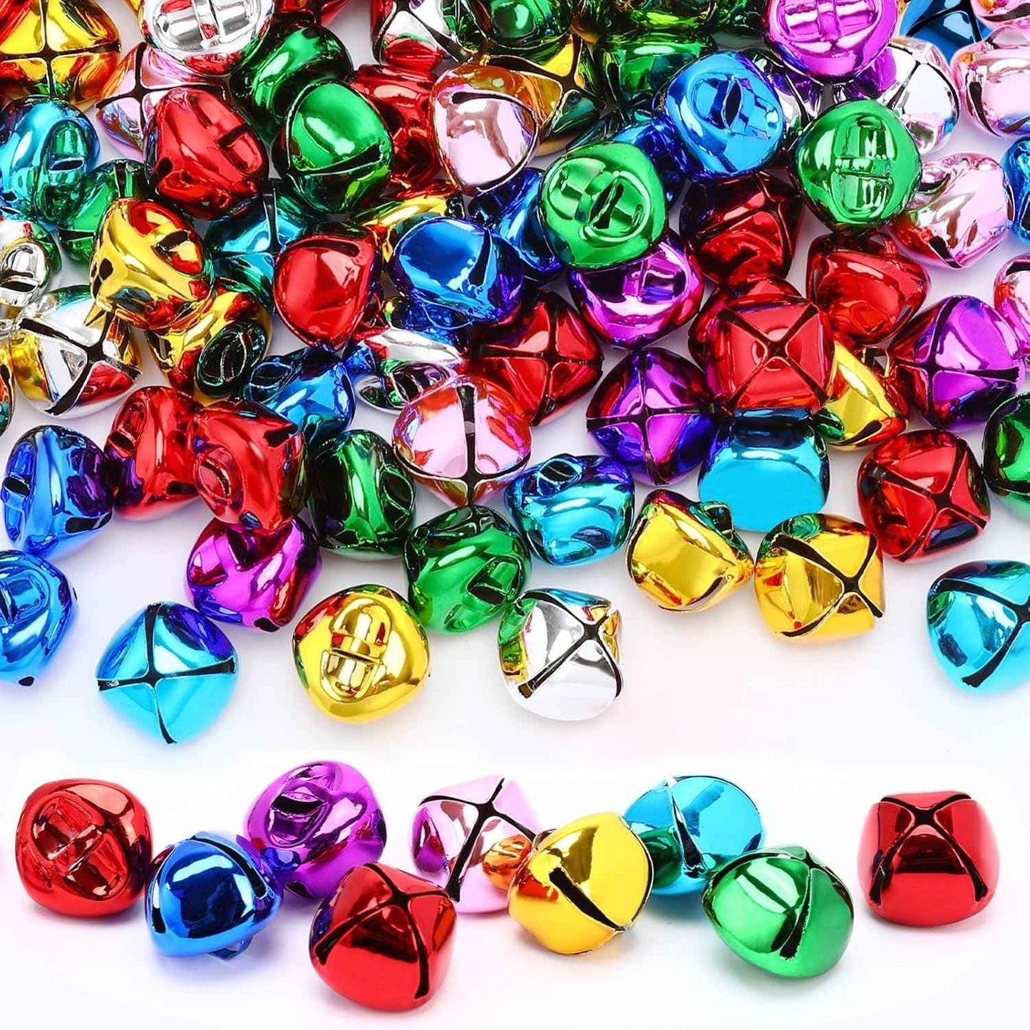 Augshy 120 Pieces Multicolour Jingle Bells, 2/5 Inch Craft Bell Bulk for Christmas Home and Pet Decorations Xmas Decor Party Favors Supplies