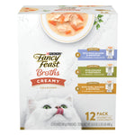 purina fancy feast adult cat food toppers 12-pack with real salmon and whitefish creamy broth