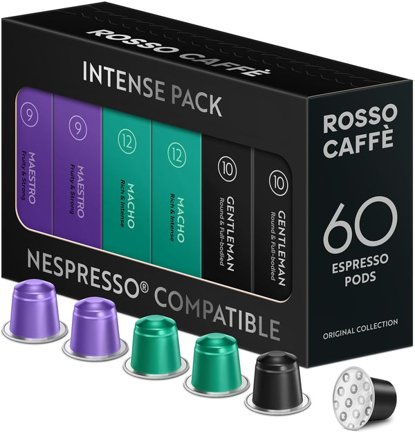 Rossi Caffe 60 Espresso Coffee Pods Variety Pack for Nespresso Original Machines