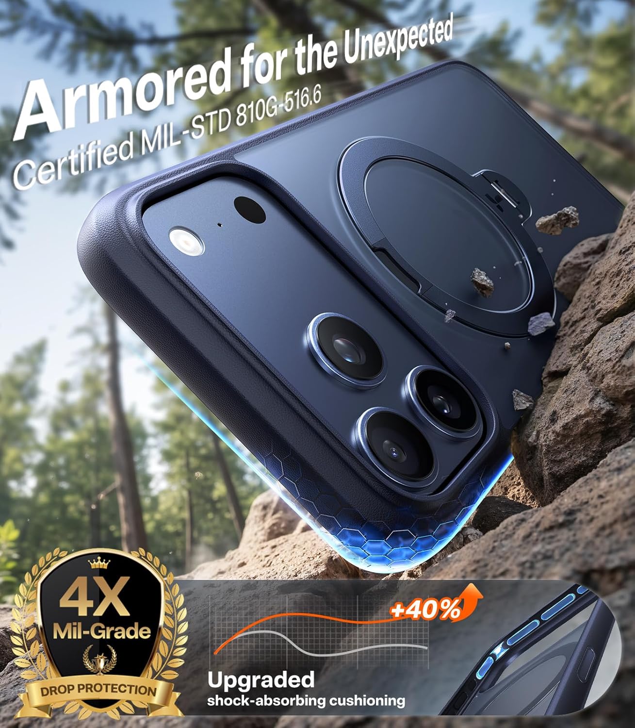 TORRAS Q3 Spin for iPhone 17 Pro Max Case with 360 Magnetic Stand, Camera Control, Fit for MagSafe, 4X Military-Grade Shockproof Case for iPhone 17 Pro Max Phone Case with Kickstand, Deep Blue - Rayz Mart