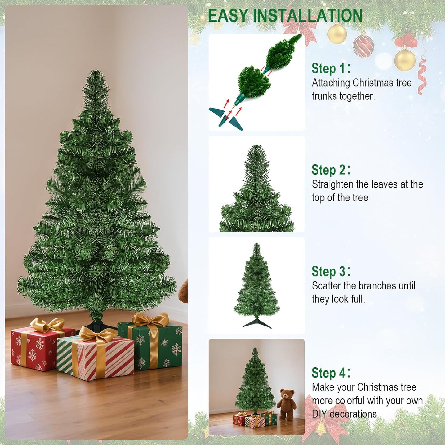 3Ft Premium Artificial Small Mini Christmas Tree for Tabletop,Home, Office, Indoor and Outdoor Decor,Holiday Decoration,Easy Assembly Metal Hinges & Foldable Base 160 Branch Tips Green Tree