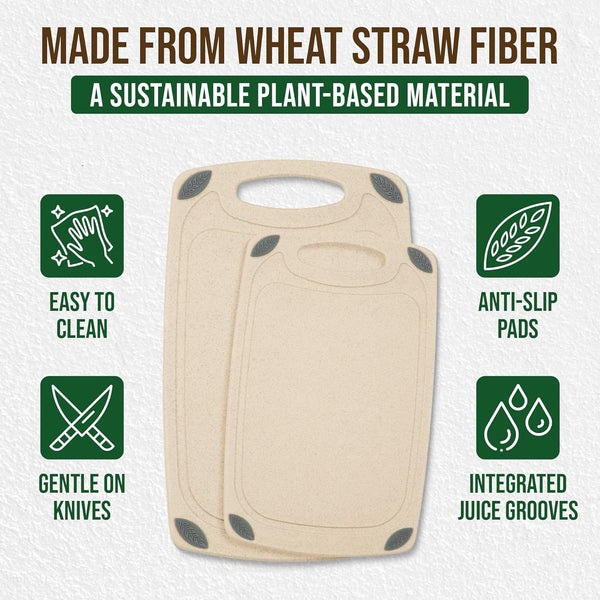 2-Piece Reversible Cutting Board Set Made with Natural Wheat Straw Fiber
