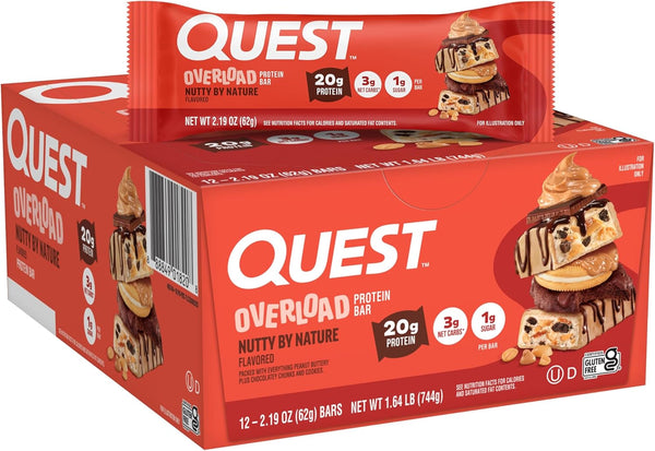 Quest Nutrition Overload Protein Bars, Chocolate Explosion, 12 Count, 20g Protein, 1g Sugar, 3g Net Carbs, Gluten Free