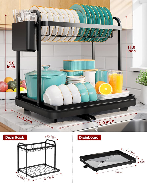 Sakugi 2-Tier Dish Drying Rack for Kitchen Counter Organization