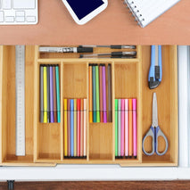 Bamboo drawer organizer for kitchen utensils and storage