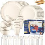 Wheat Straw Dinnerware Sets,64-Piece Black Plates and Bowls Sets for 8-Unbreakable,Reusable Plastic Dish Set-Dinner Plate/Dessert Plate/Cereal Bowl/Cup/Utensils-Microwavable Dishwasher Safe 64P-BLACK