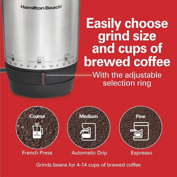 Hamilton Beach Custom Grind Electric Coffee Grinder for 4-14 Cups