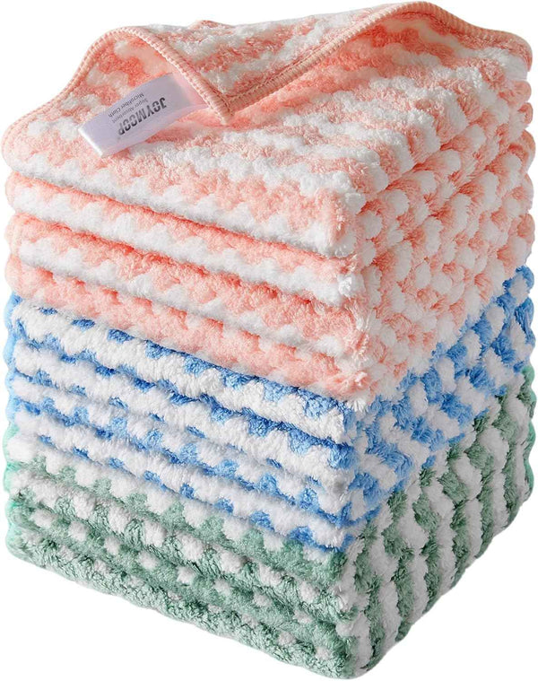 JOYMOOP 18 Pack Microfiber Cleaning Cloth, Kitchen Towels for Dish Drying Washing, Absorbent Streak Free Lint Free Rags for Cleaning, Reusable and Washable Towels - 10" x 10"