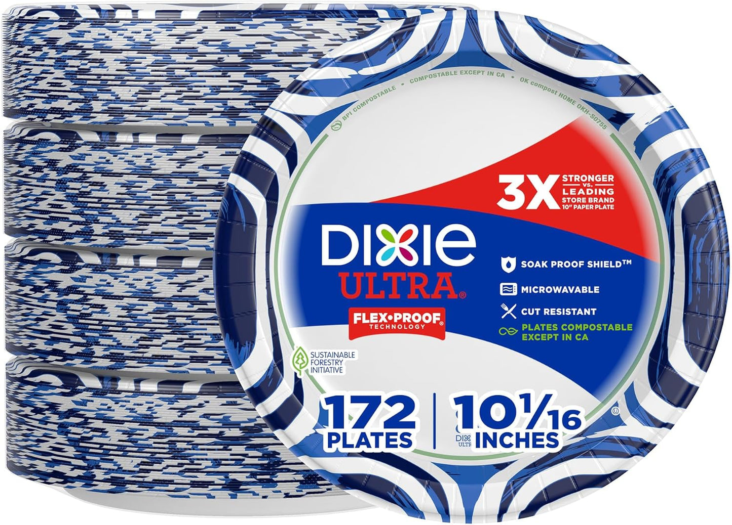 Dixie Ultra, Large Paper Plates, 10 Inch, 100 Count, 3X Stronger*, Heavy Duty, Microwave-Safe, Soak-Proof, Cut Resistant, Disposable Plates For Heavy, Messy Meals