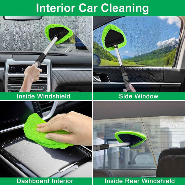 XINDELL Windshield Cleaner Tool with Extendable Handle & 4 Microfiber Pads for Car and Home Window Cleaning