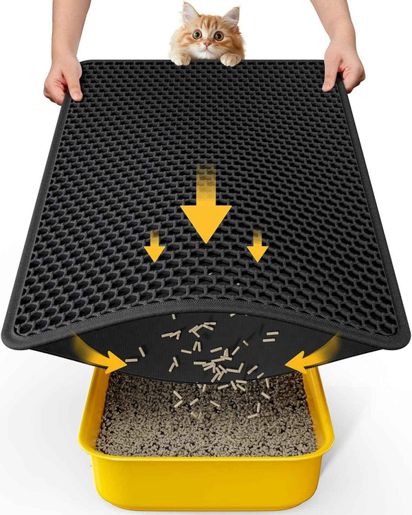 Cat Litter Mat - 23.2'' x 14.6'' Small Litter Trapping Mat, Easy to Clean Litter Box Mat, Waterproof, Urine-Proof, Non-Slip Kitty Litter Mats for Floor, Grey