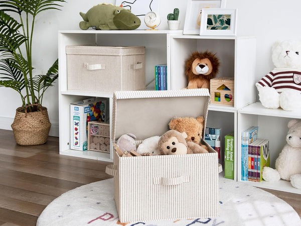 StorageWorks Fabric Storage Bins with Lid, Decorative Storage Boxes for Shelves and Closets