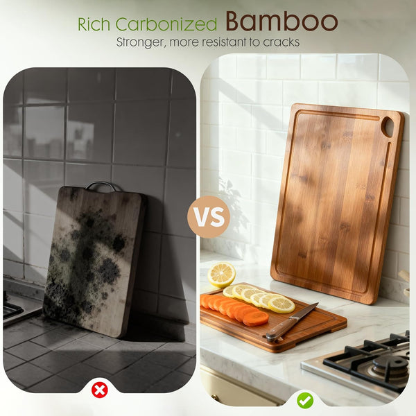 Astercook Deep-Carbonized Bamboo Cutting Board Set with Storage Stand