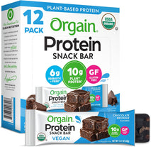 Orgain Organic Vegan Protein Bars, Chocolate Brownie, 10g Plant Based Protein, 12 Count