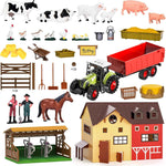 pupu pig kids farm animal toys set with tractor, horse stable, cowshed, chicken fence, lights & sound for boys toddlers ages 3+