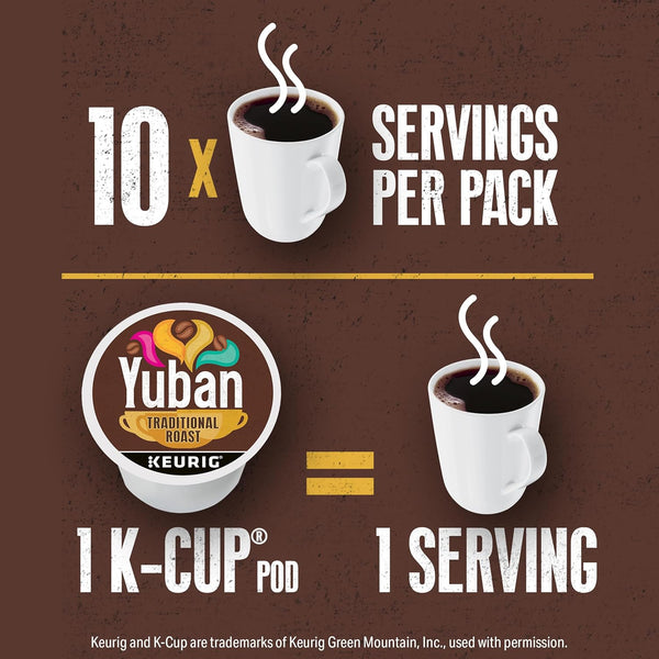 Yuban Traditional Roast Medium Roast K-Cup Coffee Pods, 10 count box, Keurig compatible