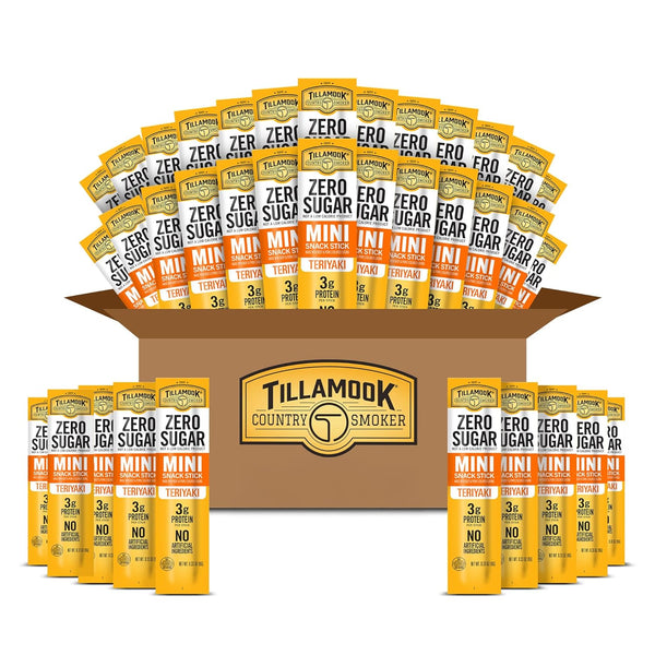 Tillamook Country Smoker Zero Sugar Teriyaki Mini Smoked Sausages, 48 Count, Individually Wrapped Beef Sticks