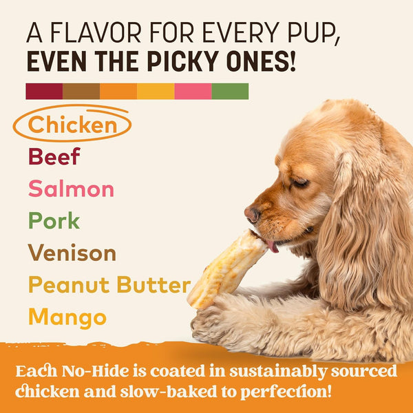 Earth Animal No Hide Chews for small dogs, 16-45 lbs, 6 count, chicken, rawhide free, long lasting