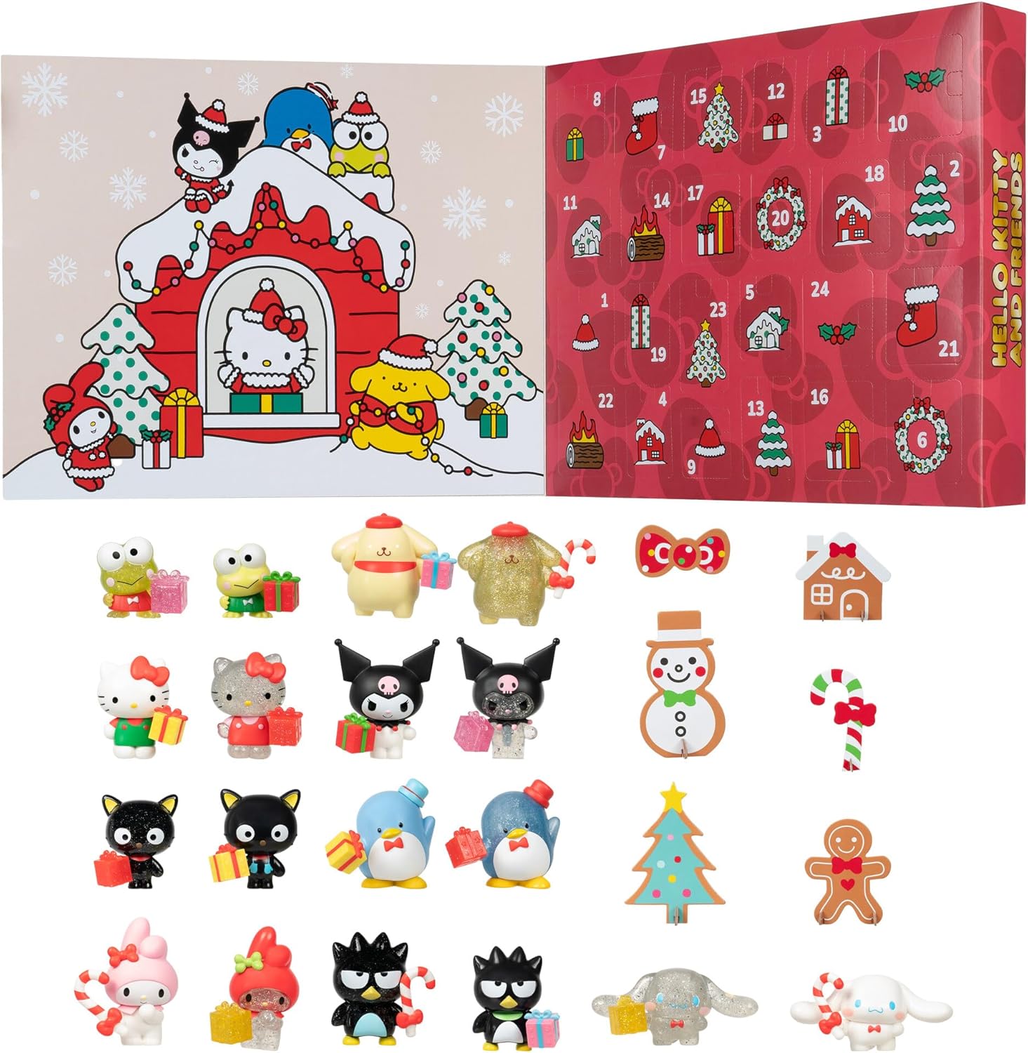 Jazwares Hello Kitty and Friends Holiday Advent Calendar - 24 Exclusive Items - Seasonal Toys for Kids - Officially Licensed Sanrio Product from Ages 6+