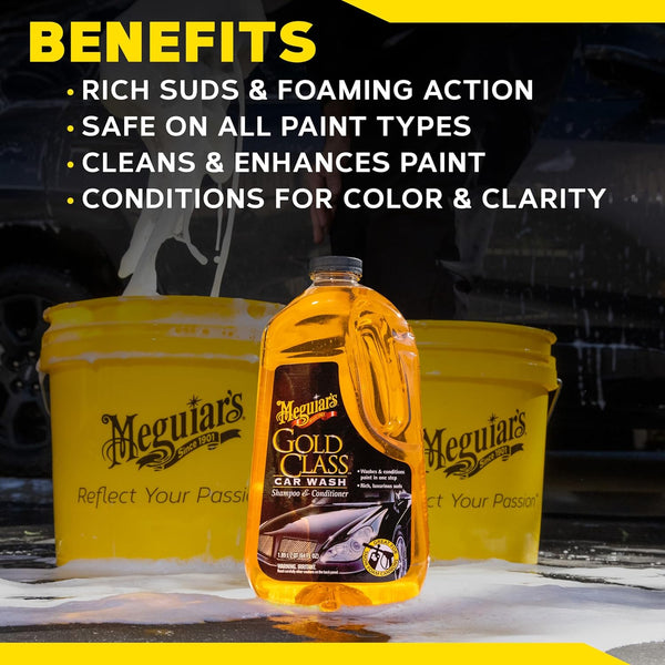 Meguiar's Gold Class Car Wash - 64 Oz, Foam Cannon or Bucket Wash, Safe for All Paint Types, 1-Step Cleaning and Conditioning