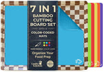 Bamboo cutting board set with 6 color-coded flexible mats for kitchen meal prep