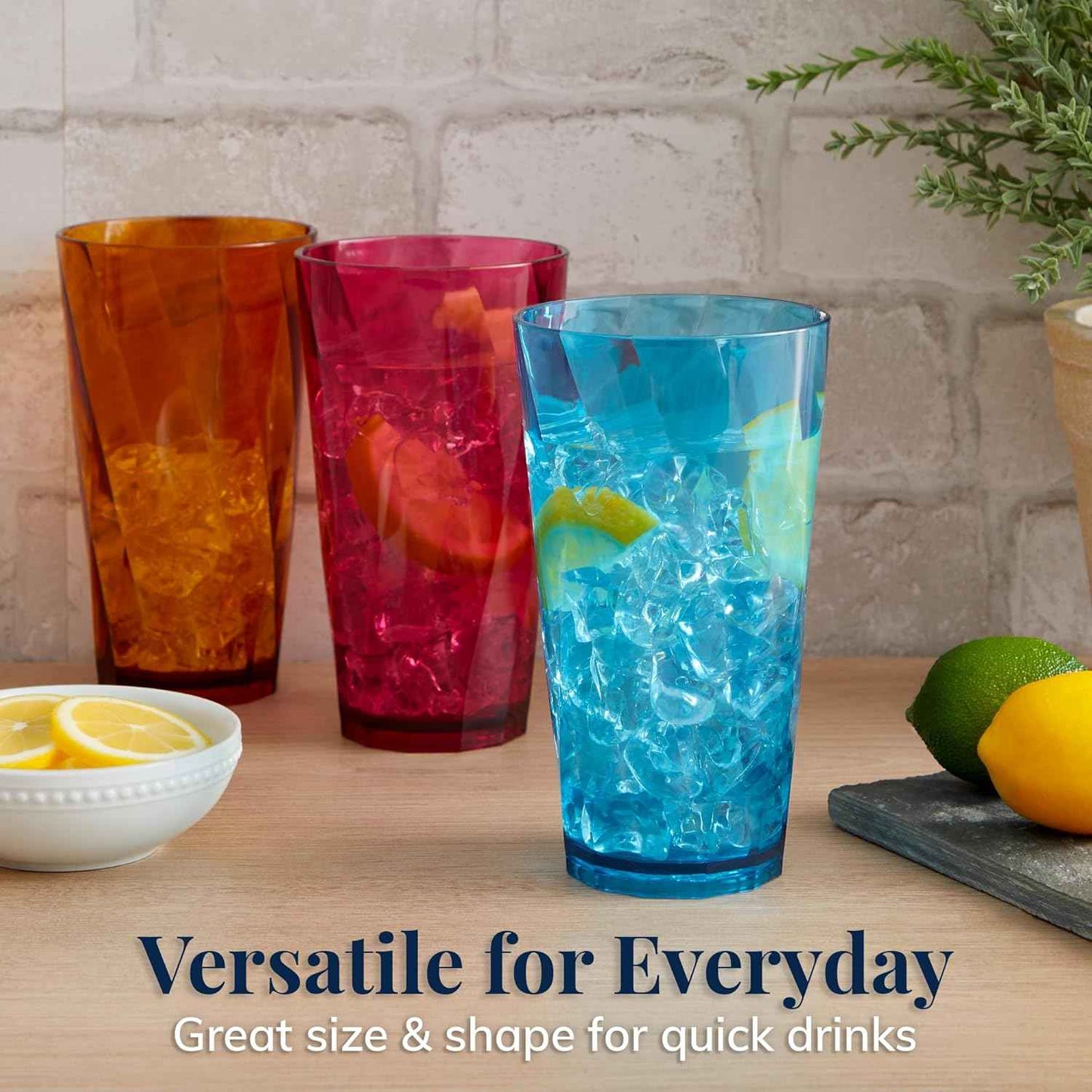 US Acrylic Optix Plastic Reusable Drinking Glasses (Set of 8) 20oz Water Cups in Jewel Tone Colors | BPA-Free Tumblers, Made in USA | Top-Rack Dishwasher Safe