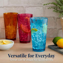 US Acrylic Optix Plastic Reusable Drinking Glasses (Set of 8) 20oz Water Cups in Jewel Tone Colors | BPA-Free Tumblers, Made in USA | Top-Rack Dishwasher Safe