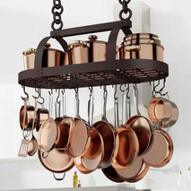 KES 34 Inch Oiled Bronze Hanging Pot Rack, Heavy Duty Oval Pot and Pan Hanging Rack Ceiling Mount, Pot Pan Hangers for Kitchen with 20 Hooks, (For 16" and 24" Joist Mount), KUR221S85-OB