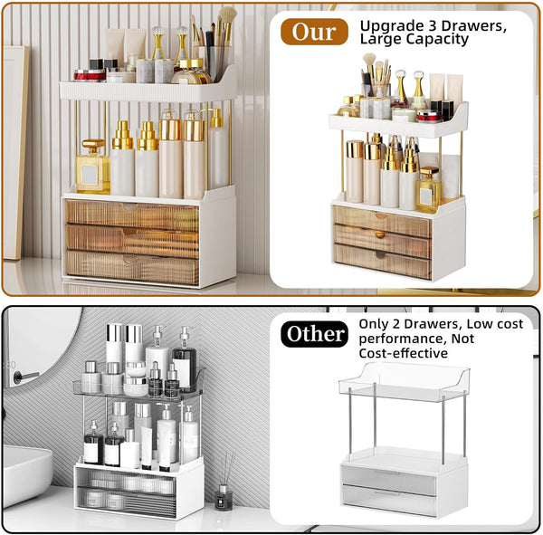 3-Tier Bathroom Counter Organizer with Drawers for Makeup and Storage