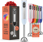 Powerful Immersion Blender, Electric Hand Blender 500 Watt with Turbo Mode, Detachable Base. Handheld Kitchen Gadget Blender Stick for Soup, Smoothie, Puree, Baby Food, 304 Stainless Steel Blades