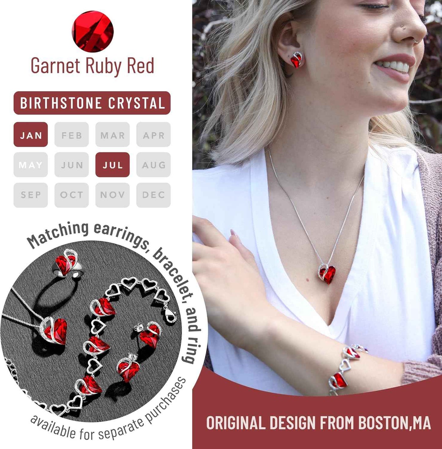 Leafael Valentine's Day Gift Necklaces for Women, Infinity Love Birthstone Heart Crystal Pendant, Birthday Anniversary Jewelry for Wife, Mom, and Her, Silver Plated, 18" + 2" Adjustable Chain | Gifts for Her, Birthday Jewelry, 18 plus 2 inch, Mom, Wife