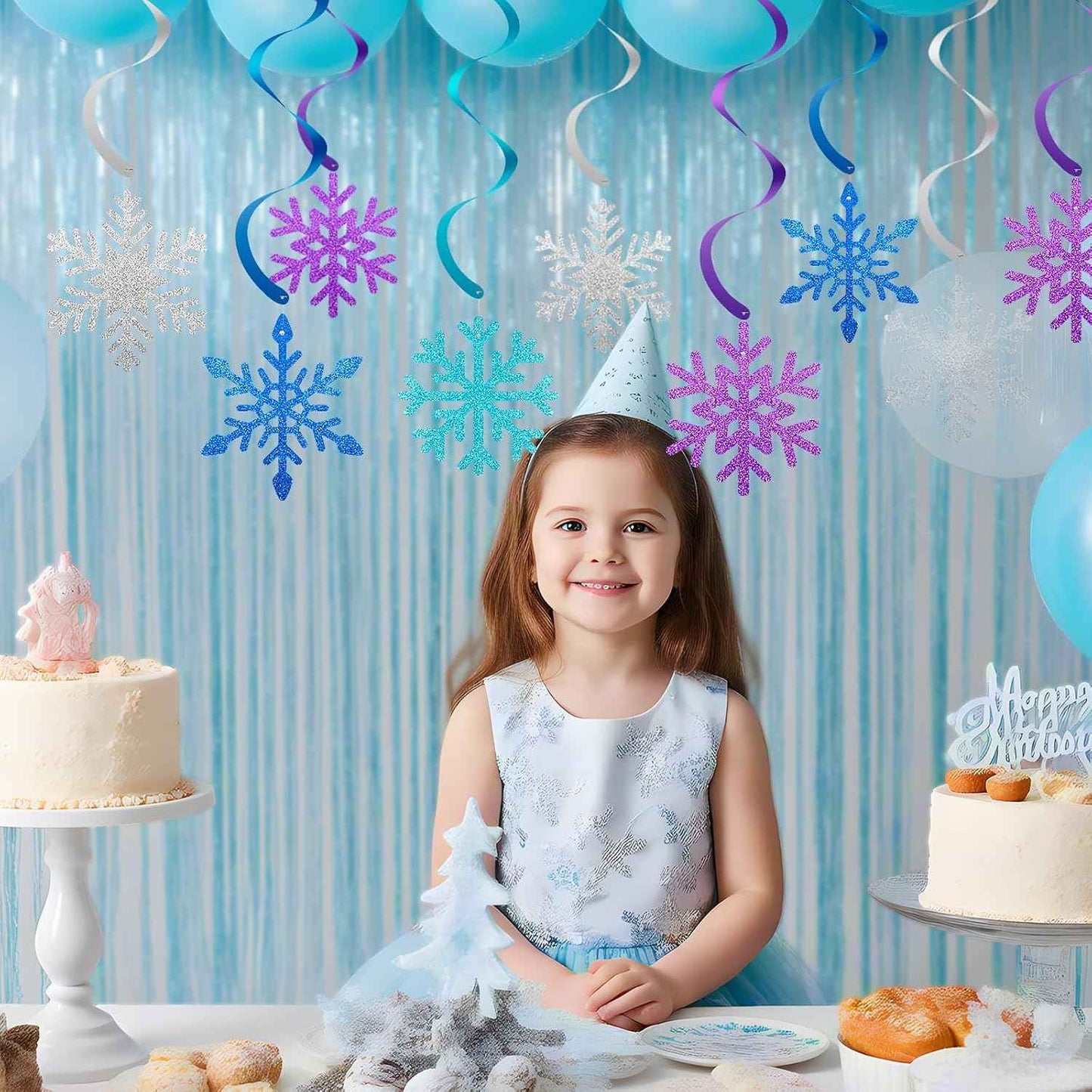 20 Pcs Winter Snowflake Hanging Swirl Decorations - Snowflake Hanging Ceiling Streamers Blue Silver Purple Garland Ornament for Frozen Winter Wonderland Holiday Birthday Party Decorations