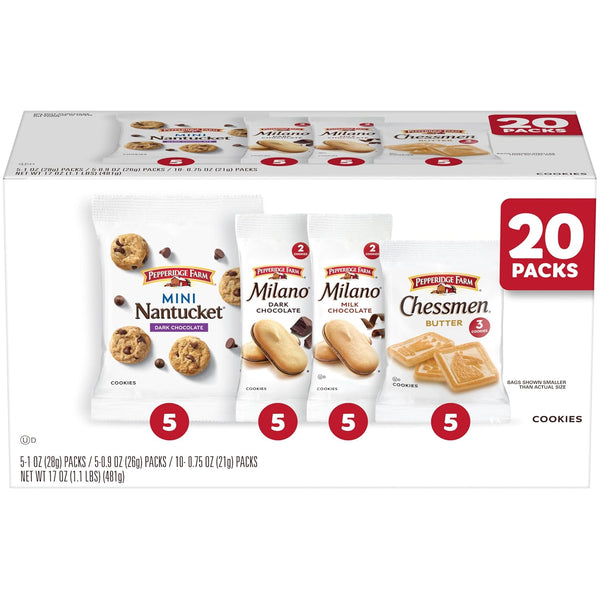 Pepperidge Farm Cookies Variety Pack, 20 Snack Packs, Assorted Flavors