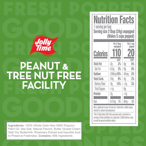 Jolly Time Pop Microwave Popcorn, 1.2oz Personal Bag, 10 Bags Per Carton