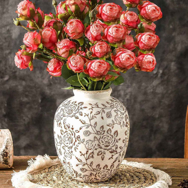 Ceramic Vase Set of 3, Neutral Flower Vases Home Decor, Pottery Rustic Farmhouse Decorative Vases Modern Decor for Table Mantel Entryway Bookshelf Living Room Kitchen Bedroom - Brown