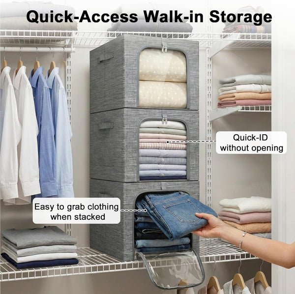Stackable Closet Storage Bin with Metal Frame, 6-Pack, 40L Capacity