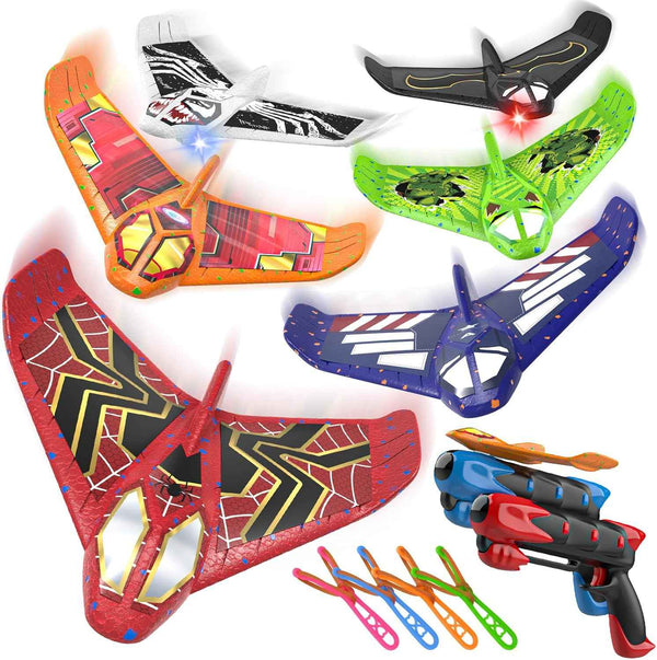 Fuwidvia 3 Pack Airplane Launcher Toys, 13.2'' LED Foam Glider Plane Toy for Boys, 2 Flight Modes Outdoor Flying Toys Birthday Gifts for Boys Girls 4 5 6 7 8 9 10 11 12 Year Old (Blue&Green&Orange)