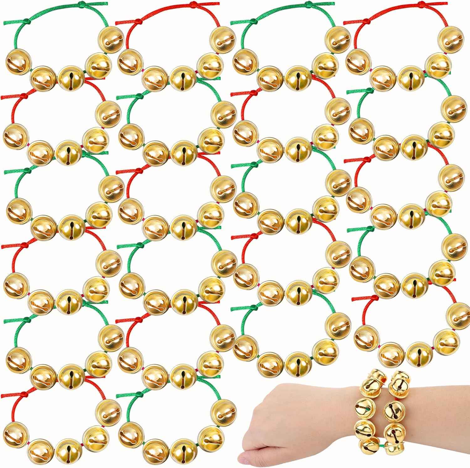 Cooraby 24 Pack Christmas Jingle Bell Bracelets Adjustable Christmas Gift Bracelets with Metal Jingles for Holiday Party Favors