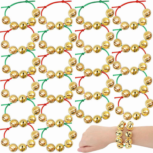 Cooraby 24 Pack Christmas Jingle Bell Bracelets Adjustable Christmas Gift Bracelets with Metal Jingles for Holiday Party Favors