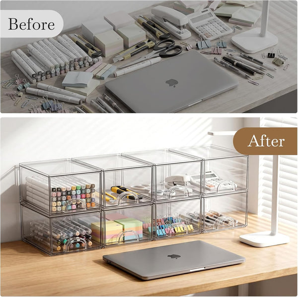 8 Pack Clear Stackable Acrylic Storage Boxes for Art Tool & Sketch Organization