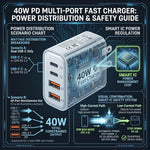 40W 4 Ports USB-C Wall Charger Plug Fast Charging Multiport Adapter