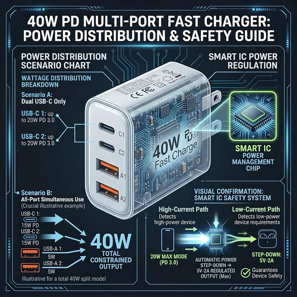 40W 4 Ports USB-C Wall Charger Plug Fast Charging Multiport Adapter