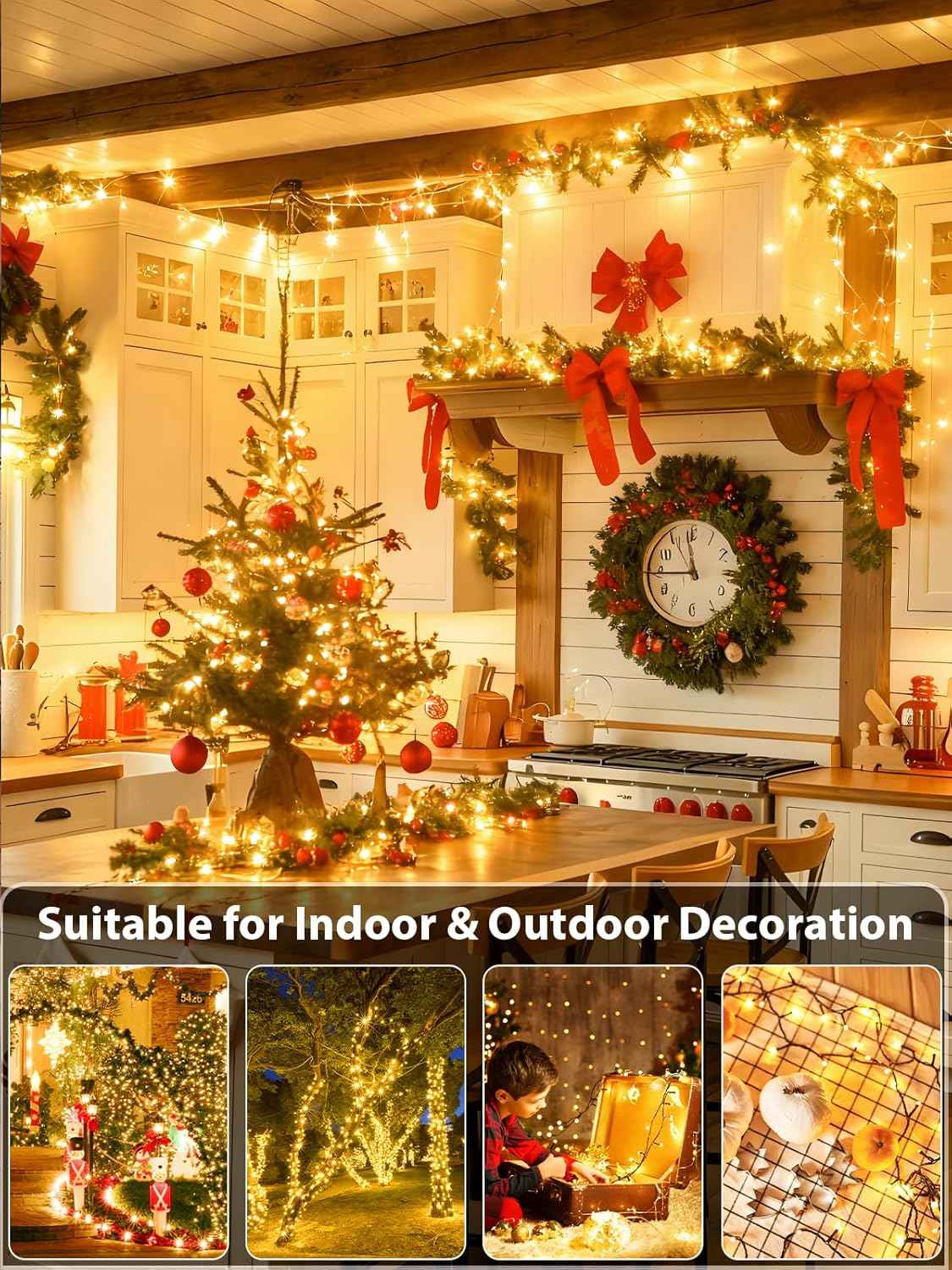 Upgraded 75.8 FT 200 LED Christmas String Lights Outdoor/Indoor, Timer & Memory Function & 8 Modes, Extendable Green Wire Waterproof Fairy String Lights for Xmas Tree Holiday Party Garden (Warm White)