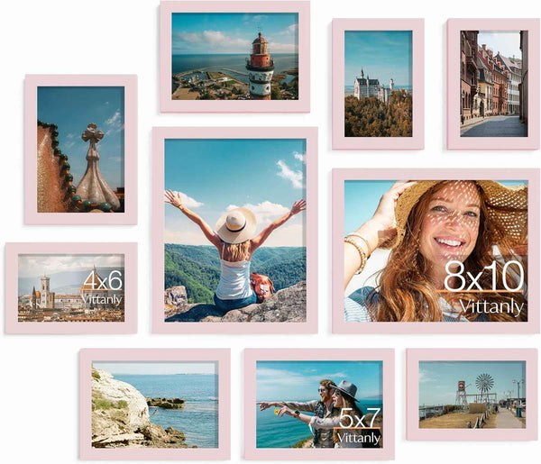 Vittanly 10 Pack Picture Frames Collage Wall Decor, Gallery Wall Frame Set for Wall or Tabletop Display, Engineered Wood and Shatter-resistant Plexiglass, Multi Sizes with 8x10, 5x7, 4x6 Frames, Black