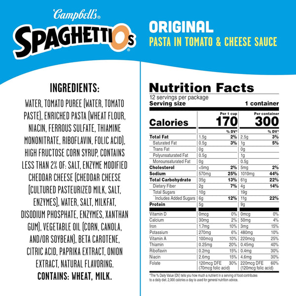 SpaghettiOs Original Canned Pasta, 15.8 oz Can, Pack of 12