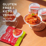 Spicy fermented kimchi napa cabbage in convenient pouches for ramen and stir-fries