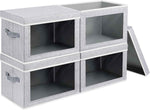 Storage Bins with Lids - Fabric Closet Storage Bins with Window, Collapsible Baskets for Shelves 4 Pack, Home Decorative Boxes for Clothes, Closet, Office, Grey