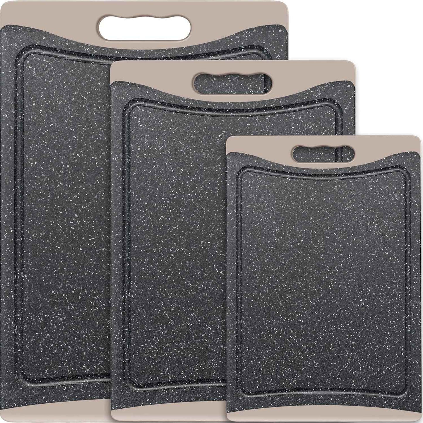 Extra Large Cutting Boards, Plastic Cutting Boards for Kitchen (Set of 3) Cutting Board Set Dishwasher Chopping Board with Juice Grooves Easy-Grip Handles, Dark Grey, Empune