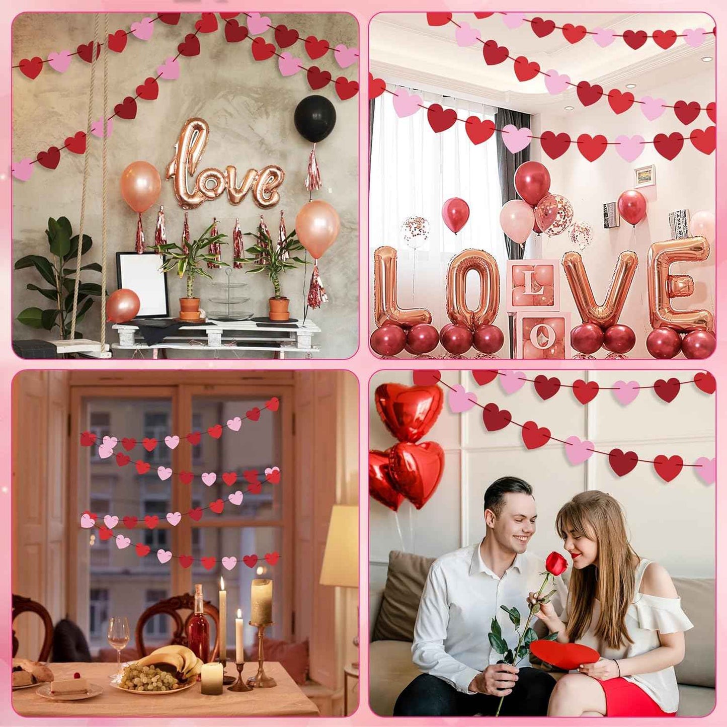 OHOME Valentines Day Decorations - Heart Valentines Garland - 40 Pack Valentine's Day Backdrop Banner Valentine's Day Accessories Party Favors for Door Wall Classroom School Home-Valentines Day Decor