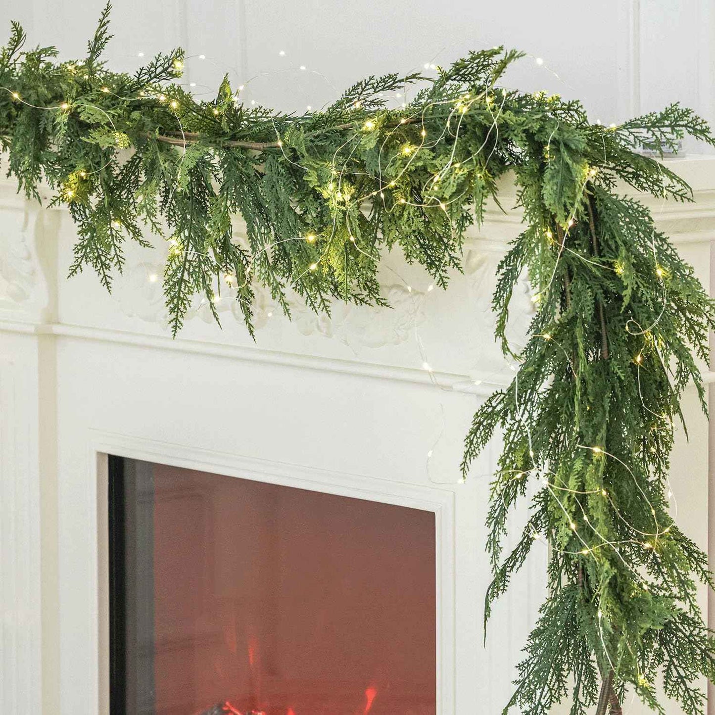 9ft Handmade Christmas Garland,Artificial Norfolk Pine Needles Greenery Seasonal Garland for Christmas Firepalce Winter Holiday Indoor Outdoor Decoration